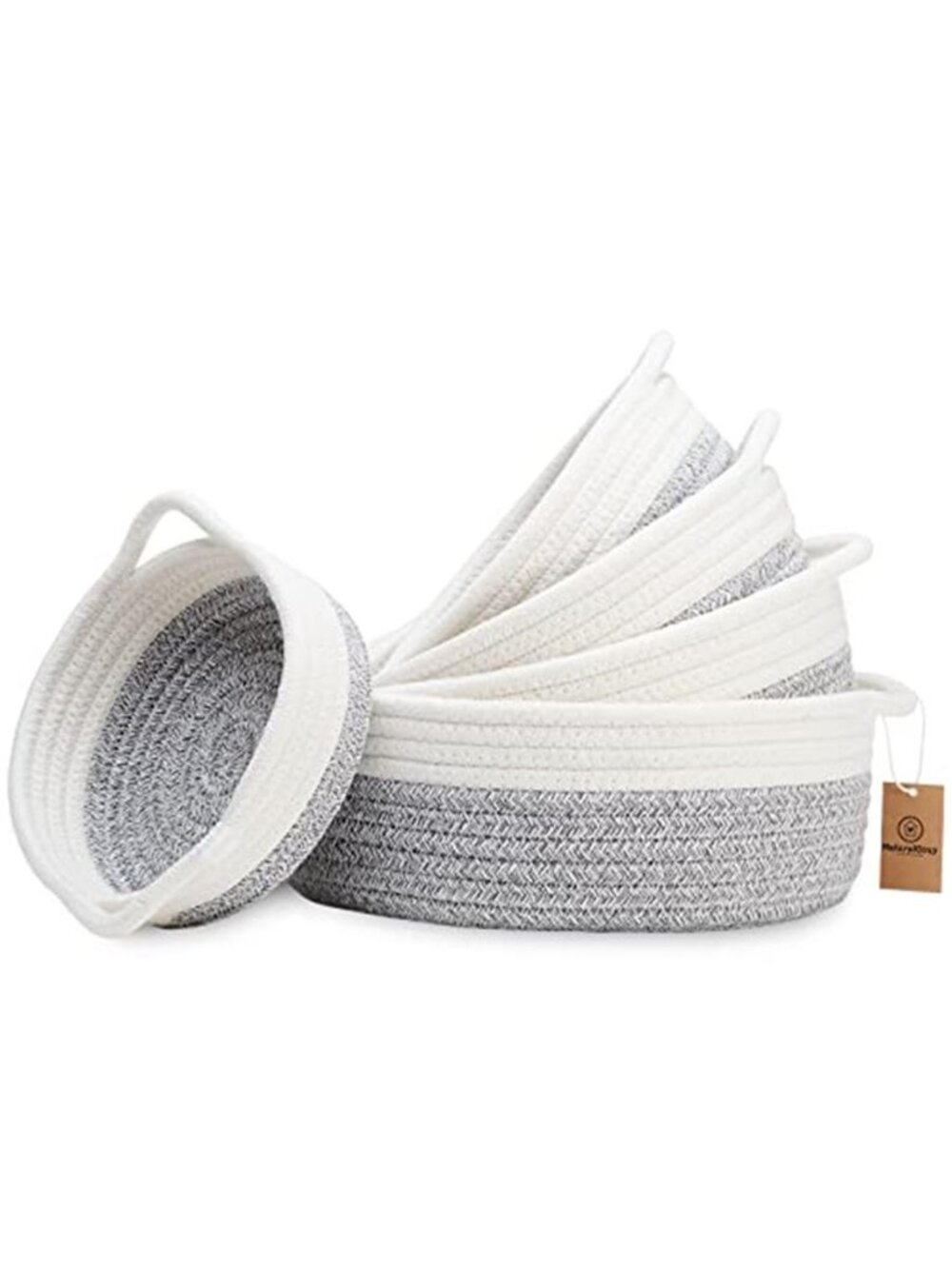 New NaturalCozy 5-Piece Round Woven Cotton Rope Storage Baskets for Organizing,
